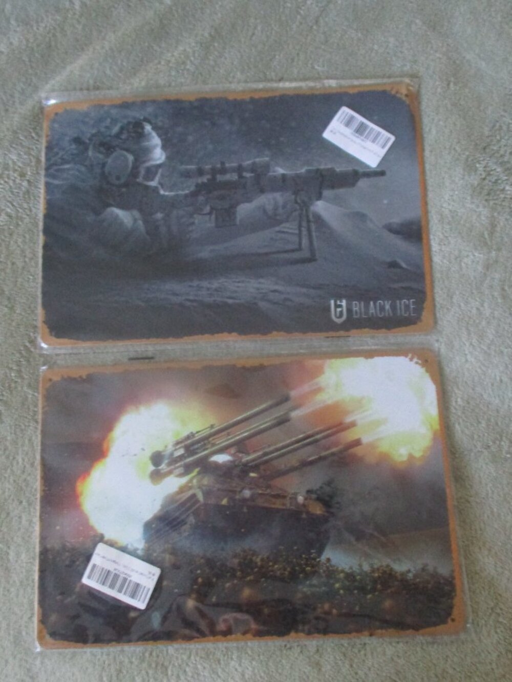 2 Military Style Metal Signs BLACK ICE and WAR THUNDER GAME 8"x12" New